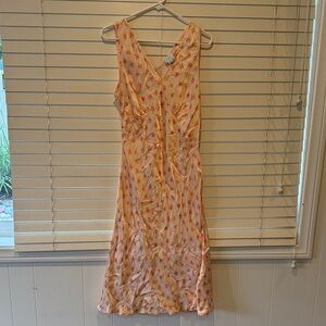 V-Neck Floral Midi Slip Dress in Peach and Pink